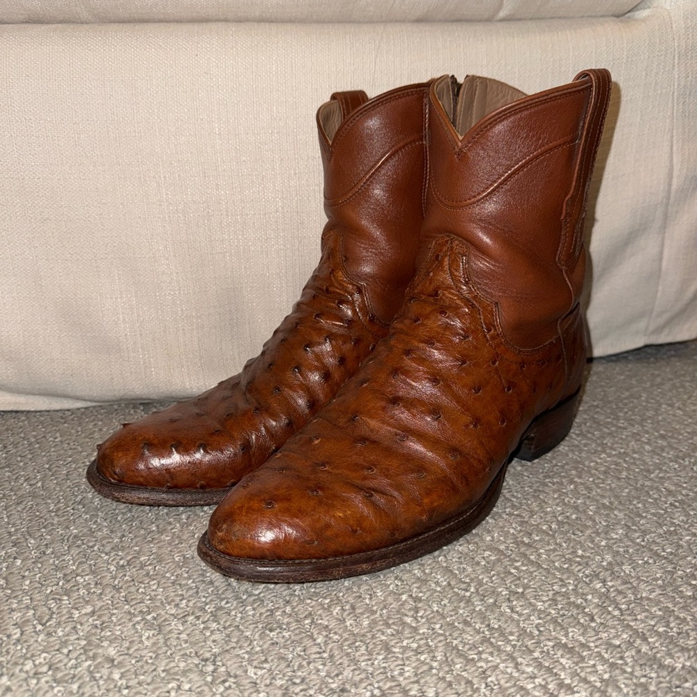 Tecovas Rich Brown Ostrich Leather Cowboy Boots